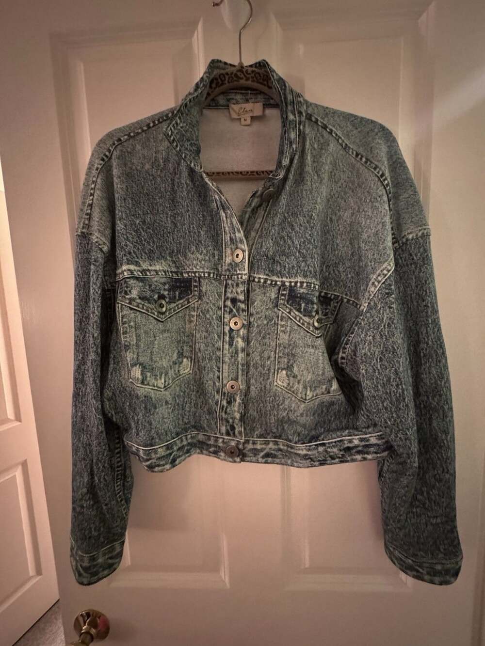 Elan Acid Wash Denim Look Sweatshirt Jacket M Boxy Oversized Y2K 90s Jean